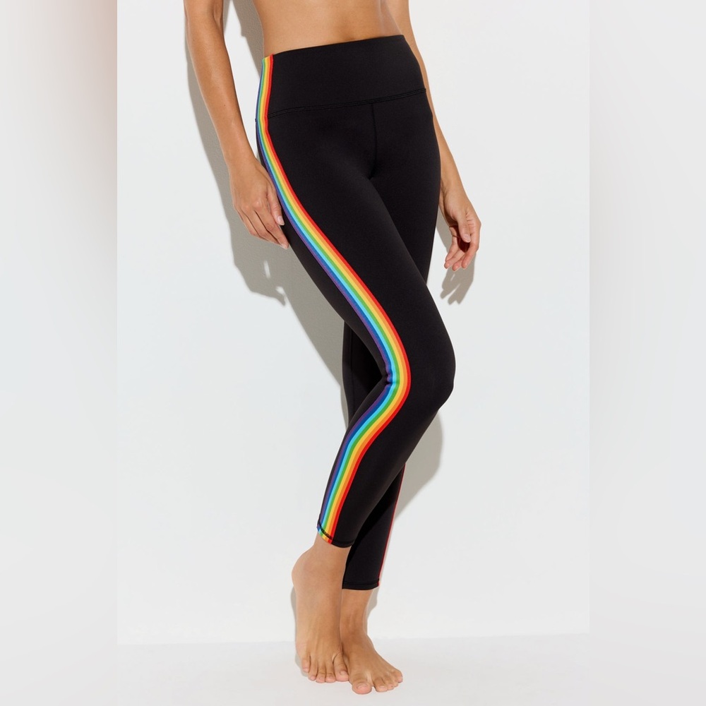 Spiritual Gangster Nirvana Infinity Leggings - Black with Rainbow Side Stripe